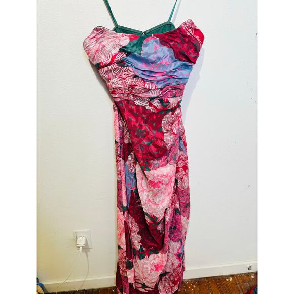 HUTCH Purple Pink Floral Drape Front Strapless Julietta Maxi Gown size 4 - Picture 3 of 14